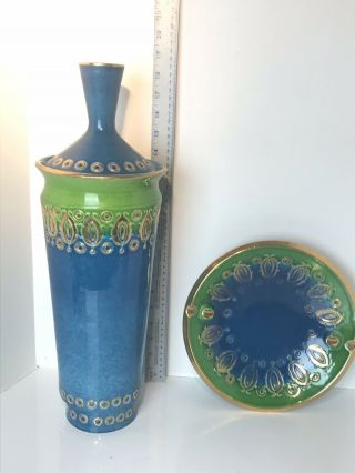Italian Aldo Londi - Bitossi Ceramic Vase And Tray Vintage Mid Century Modern 10