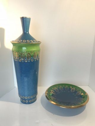 Italian Aldo Londi - Bitossi Ceramic Vase And Tray Vintage Mid Century Modern