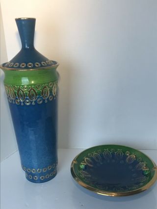 Italian Aldo Londi - Bitossi Ceramic Vase And Tray Vintage Mid Century Modern 3
