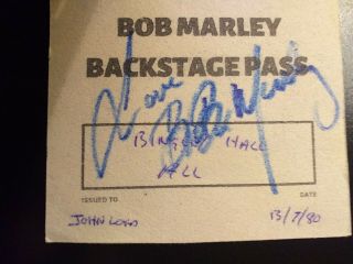 Signed BOB MARLEY Backstage pass 1980 Signed with 3
