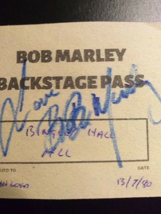 Signed BOB MARLEY Backstage pass 1980 Signed with 4