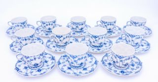 12 Cups & Saucers 1035 - Blue Fluted Royal Copenhagen Full Lace - 2:nd Quality