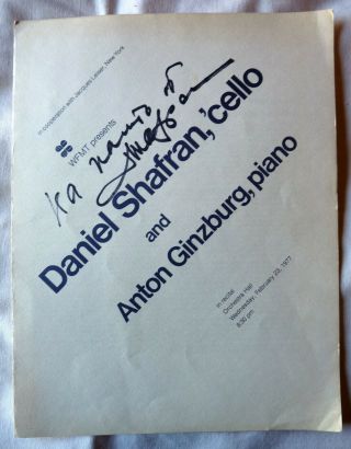 Signed 1977 Program - Daniel Shafran - Classical Cellist - Orchestra Hall Chicago