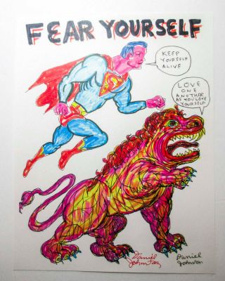 Hi How Are You Daniel Johnston Signed 8.  5x11 " Superman Art Print