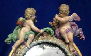 Meissen Porcelain Standing Mirror With Applied Flowers And Cherubs In Org Box 6
