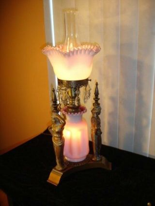Fenton Silver Crest Peach Blow Glass Lamp Gwtw Figurines,  Brass