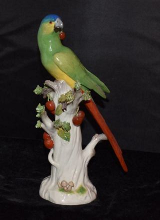 Meissen Porcelain Bird Figurine - Parrot On Stump W/ Cherries - Model 20 - 12.  5 " H