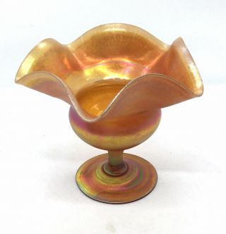 Antique Louis Comfort Tiffany Glass Gold Favrile Floriform Iridescent Vase Dish