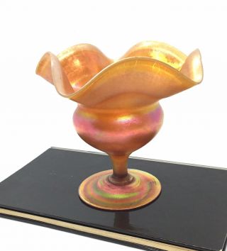 Antique Louis Comfort Tiffany Glass Gold Favrile Floriform Iridescent Vase Dish 2