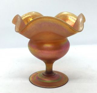Antique Louis Comfort Tiffany Glass Gold Favrile Floriform Iridescent Vase Dish 3