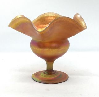 Antique Louis Comfort Tiffany Glass Gold Favrile Floriform Iridescent Vase Dish 6