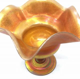 Antique Louis Comfort Tiffany Glass Gold Favrile Floriform Iridescent Vase Dish 7