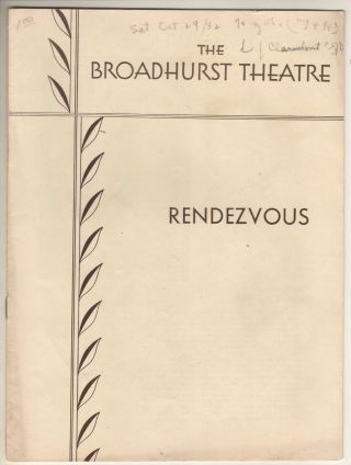 Barton Maclane " Rendezvous " 1932 Playbill Broadway Ruth Fallows