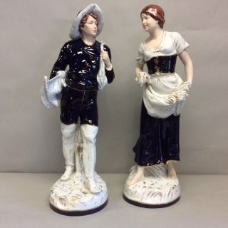 Pair Royal Dux Bohemian Porcelain Figurines 21 " Tall