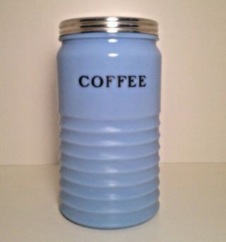 Vintage Jeannette Delphite Blue Coffee Canister,  Large Size 8 " Tall,  Rare
