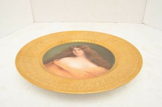 ATQ Royal Vienna Hand Painted Portrait Plate Raised Gold border Signed Wagner. 6