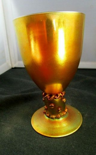 Here Is An American Iridescent Gold Aurene Glass Goblet.  Steuben,  C.  1900.