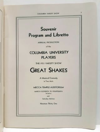 Columbia University Players Great Shakes Varsity Show 1931 Program and Libretto 4