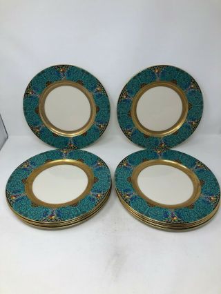 Lenox 1830 X98 Autumn Turquoise Gold Enamel Set Of 10 Dinner Plates 10 1/2 "
