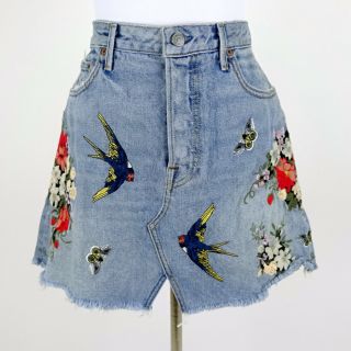 Miranda Lambert Grlfrnd Light Blue Denim Embroidered Mini Skirt Size 30