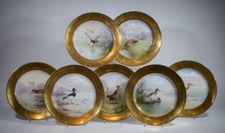 7 Hand Painted Lenox Game Plates,  Artist Signed W.  H.  Morley