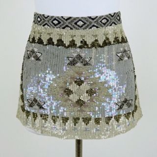 Miranda Lambert All Saints Spitalfields Taupe Beaded Mini Skirt Size 10