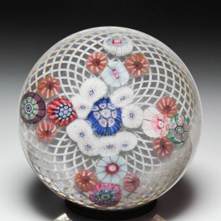 Antique England Glass Company Spokes Patterned Millefiori Glass Paperweight