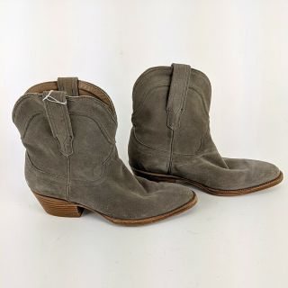 Miranda Lambert Tecovas Grey Leather Stacked Heel Ankle Boots Size 8.  5 B