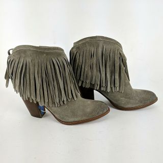 Miranda Lambert FRYE Grey Leather Fringe Detail Stacked Heel Ankle Boot Size 8.  5 2