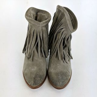 Miranda Lambert FRYE Grey Leather Fringe Detail Stacked Heel Ankle Boot Size 8.  5 3