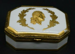 Meissen German 1817 Brass Mounted Bust Of George Washington 3 1/2 " Covered Box