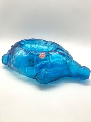 Vintage Ashtray Blue Glass Hand Blown Turtle Made In Italy Rare Turqouise