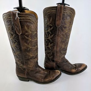 Miranda Lambert OLD GRINGO Brown Leather Stacked Heel Boots Size 8.  5 B 2