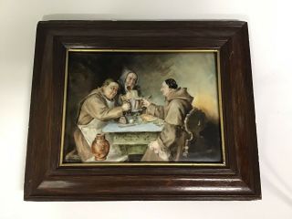 T & V France Porcelain Plaque Painting Of Monks Drinking From Steins