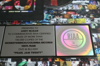 Pearl Jam - USA RIAA Platinum DVD Award / Twenty - 3