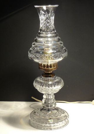 Rare Vintage Waterford Crystal Large Electric 2 Piece Hurricane Lamp 19 1/4 "