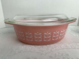 Vintage Pyrex 043 Pink Stems 1.  5 Quart Casserole Dish W/lid 1 1/2 Qt Rare