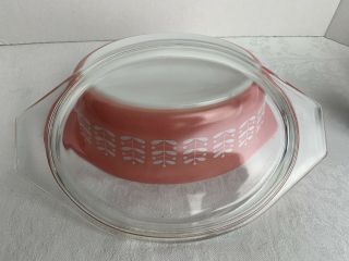 Vintage Pyrex 043 Pink Stems 1.  5 Quart Casserole Dish w/Lid 1 1/2 Qt RARE 8