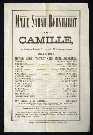 1881 Scarce Sarah Bernhardt In Camille Theater Program Orleans Louisiana