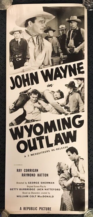 Vintage 14x35 Wyoming Outlaw 1939 Theater Poster John Wayne Western