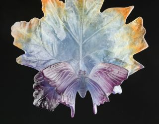 DAUM Crystal France Pate De Verre Large Butterfly Papillion Leaf Tray Bowl. 3