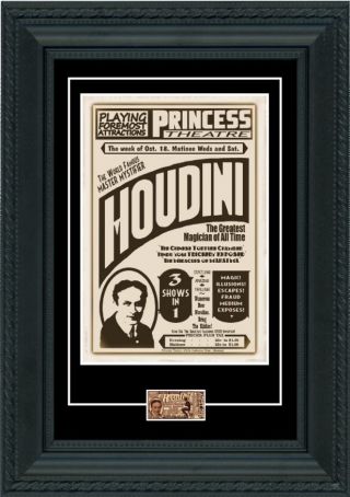 Harry Houdini 1926 Poster,  Ticket Montreal 8 Days Before Death Magic Magician