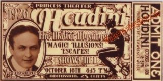 Harry Houdini 1926 POSTER,  TICKET Montreal 8 days before death magic magician 2