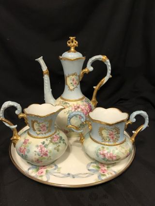 Exquisite Antique Germany C.  T.  (carl Tielsch) 4 Piece Gilded Porcelain Tea Set