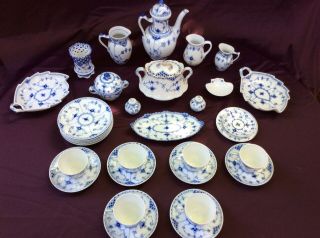 Royal Copenhagen Blue Fluted Tea/coffee Set With Accessories.