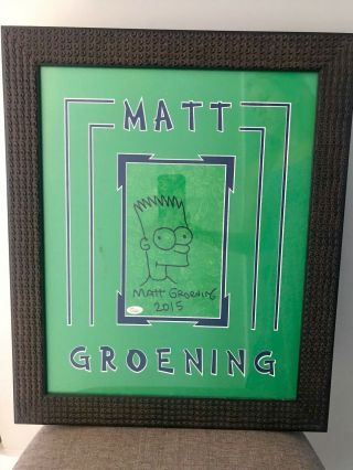 Matt Groening Bart Simpson Drawing Signed Autograph 24x36 Double Matt Frame Jsa