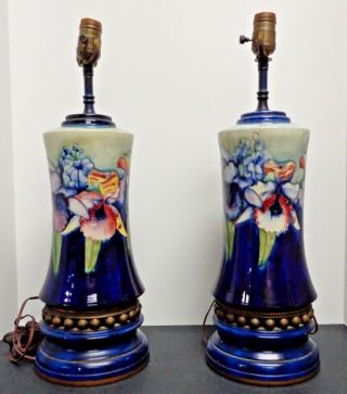Vintage Moorcroft Orchid Design Table Lamps