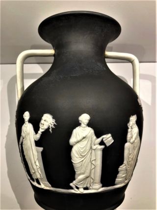 C.  1877 Wedgwood " Black " Dip Jasperware 10 - 1/2 " Portland Shape Vase Code " Csf "
