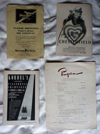 Four Concert Programs 1940s - 1950s - VLADIMIR HOROWITZ - Classical Music Pianist 2