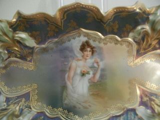 Vintage Rs Prussia Handpaint Lady Dish 9 1/2 " Signed Rs Prussia - Exc